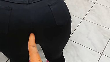Young Unsatisfied Hot Wife Is Eager for a Big Cock and I told her to fuck her with the carrot in her ass
