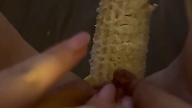 Finger my wet lubed pussy while i fuck myself with a corn cob