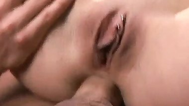 In lingerie, the sexy blonde eagerly fucks her cock in anal