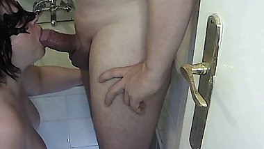 Horny stepmother drain me secretly in the bathroom