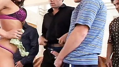 Tory Lane after the gangbang drinks the cum from her glass