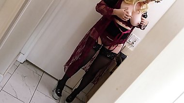 Caught watching stepmom in the bathroom and she likes it!