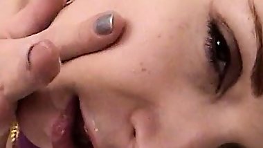 Dirty little whore plays with her pussy while sucking cock