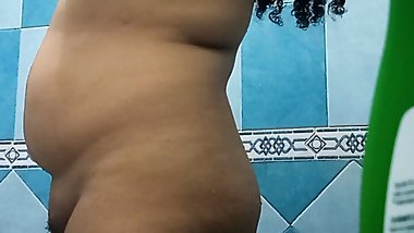 in the bathroom, watching my chubby girlfriend when she takes a shower